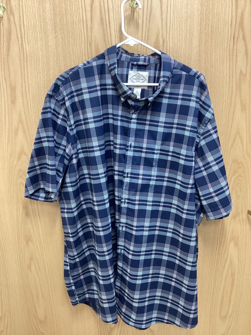 St. John's Bay Navy and Light Blue Plaid Short-Sleeve Button-Down Shirt